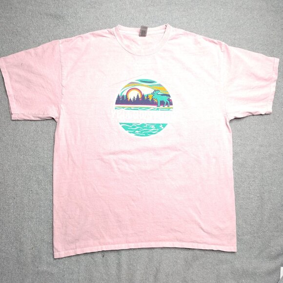 Yellowstone Park Shirt Size XXL Pink Pastel Retro Moose Mountain Graphic - Picture 1 of 9